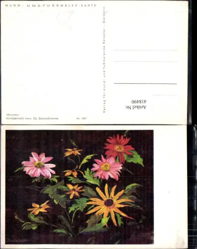 418490,Künstler Ak Mundgemalt G. Barbedienne Bunte Blumen