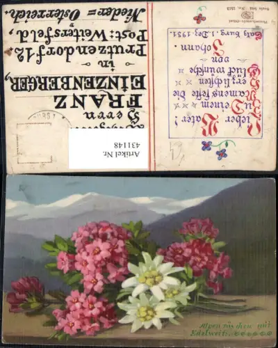 431148,Künstler Ak Alpenröschen Edelweiß Alpenflora Blumen pub Photochromie Nenke e Ostermaier 584/1513