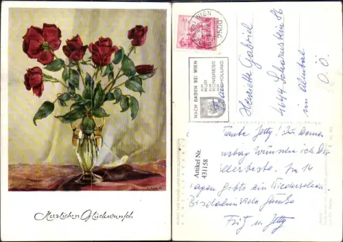 431158,Künstler Ak Fußgemalt Ch. Pasche Rosen Vase Blumen