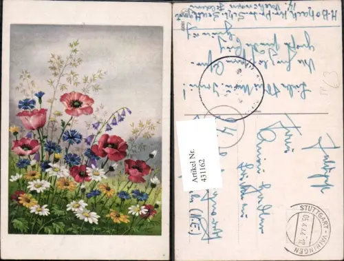 431162,Künstler Ak Bunte Wiese Klatschmohn Mohnblumen Kornblumen Margeriten Blumen Feldpost