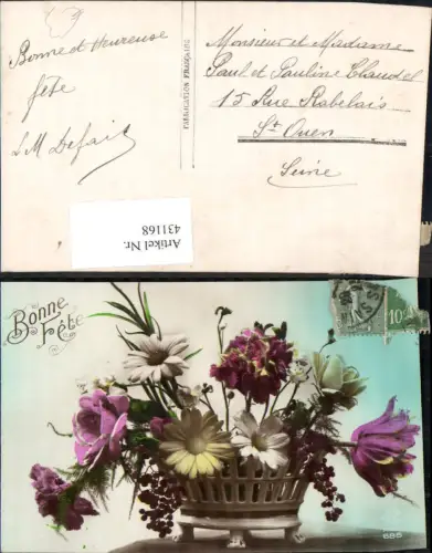 431168,Keramikkorb m. Margeriten Rosen Blumen Bonne Fete