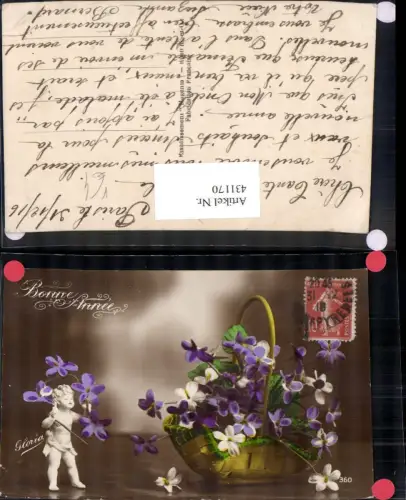 431170,Korb m. Blumen Keramikfigur Bonne Annee pub Gloria 360