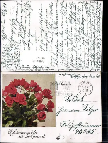 431171,Strauß Roter Rosen Blumen Passepartout Blumengrüße aus d. Heimat