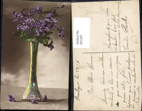 431187,Blumen Vase m. Veilchen Bonne Fete