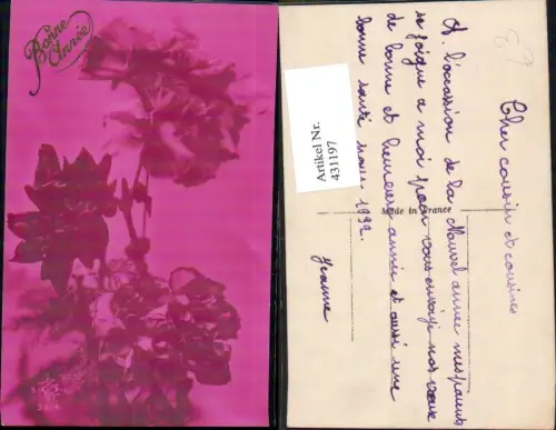 431197,Blumen Nelken Bonne Annee Goldschrift
