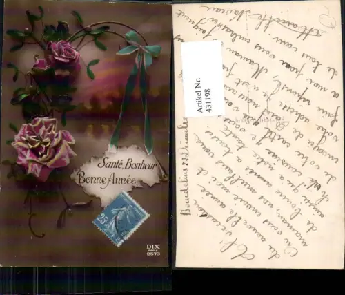 431198,Blumen Rosen Mistelzweig Schleifen Sante Bonheur Bonne Annee pub DIX Paris 2573