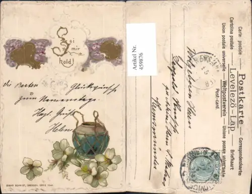 459876,Präge Litho Weiße Blüten Krug Blume Blumen Spruch Sei mir hold pub Edgar Schmidt 7040