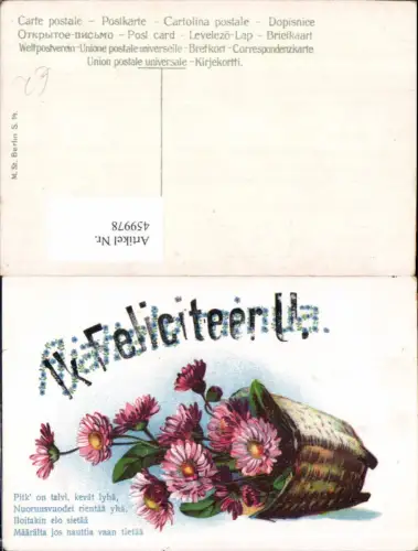 459978,Litho Korb m. Blumen Margeriten Rosa Text Spruch