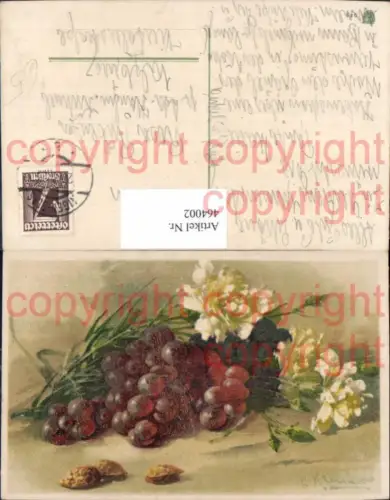 464002,Künstler Ak Catherina Klein Nelke Weintrauben Nüsse Blumen