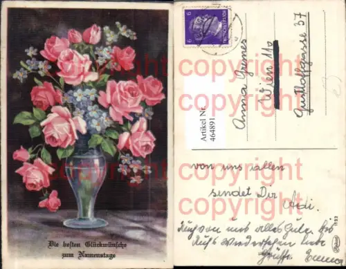 464891,Blumen Rosa Rosen Vergissmeinnicht Vase Namenstag