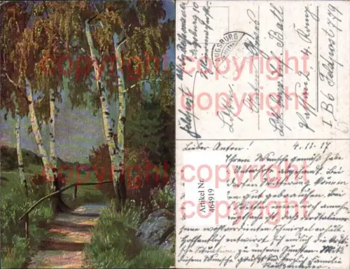464919,Künstler Ak Baum Birken Stufen Stiege Landschaft