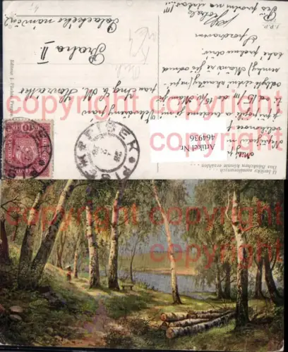 464936,Künstler Ak Das Bänkchen könnte erzählen Baum Bäume Birken Wald Landschaft
