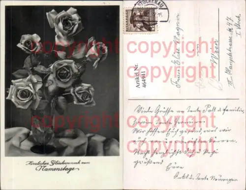 464941,Blumen Vase m. Rosen Blüten Namenstag