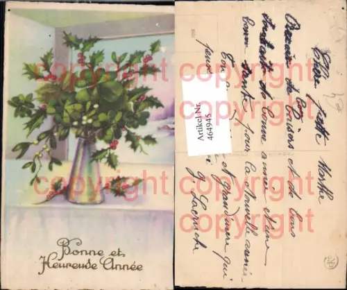 464945,Blumen Vase m. Klee Stechpalme Misteln Weihnachten