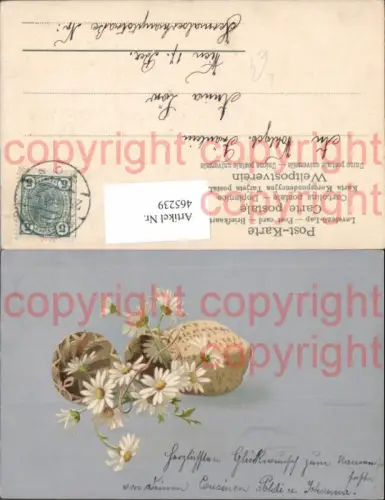 465239,Präge Litho Blumen Korb m. Margeriten