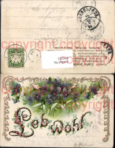 465255,Präge Litho Blumen Veilchen Schneeglöckchen Leh wohl