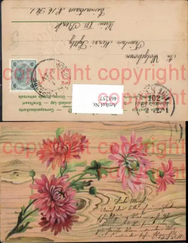 465257,Präge Ak Blumen Astern Rot Hintergrund Holzbrettoptik
