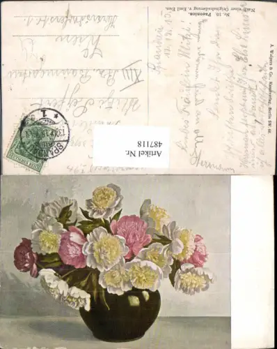 487118,Künstler Ak Emil Ewe Paeonien i. Vase Blumen