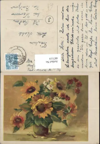 487119,Künstler Ak SonnenBlumenn i. Vase Blumen