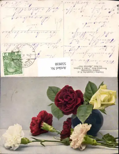 559938,Blumen Vase m. Gefüllter Gartennelke Remontant-Rose Fisher e Holmes Tee-Rose Marechal Niel