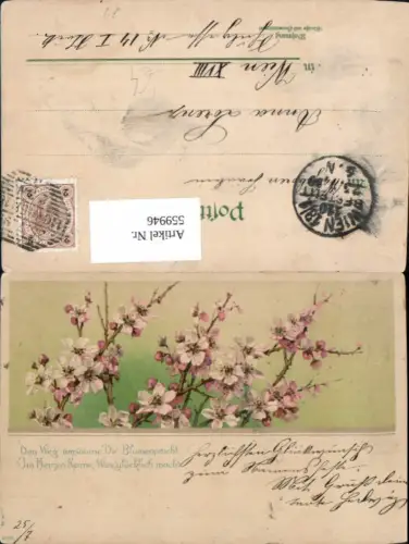 559946,Litho Blütenzweig Rosa Blumen Spruch Text