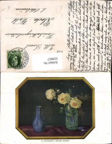 559957,Künstler Ak G. Dethlefs Gelbe Rosen Vase Blumen Passepartout