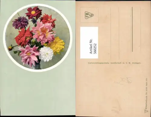 560252,Künstler Ak Dahlien Pfingstrosen Blumen