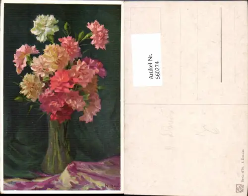 560274,Künstler Ak N. Davi Vase Rosa Rote Weiße Nelken Blumen