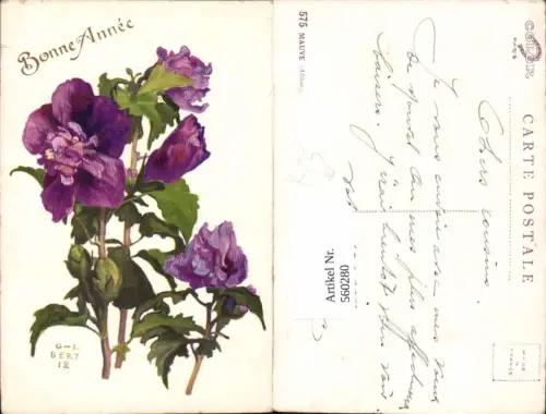 560280,Künstler Ak I. Berg Hibiscus Strauch Blumen Mauve