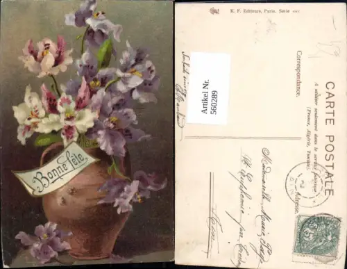 560289,Künstler Ak Vase Rosa Violette Blumen Krug Vase Bonne Fete