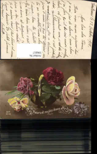 596817,Korb Schale m. Nelken Rosen Fleurs Blumen pub DIX 1230/5