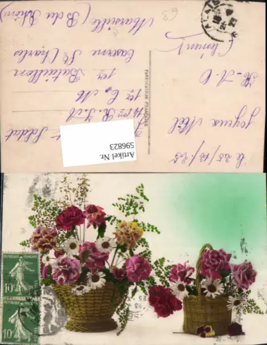 596823,Korb m. Rosen Nelken Margeriten Blumen