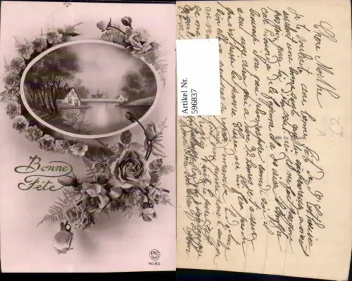 596837,Rosen Blüten Blumen Ranke Landschaft i. Passepartout pub PC Paris 4086
