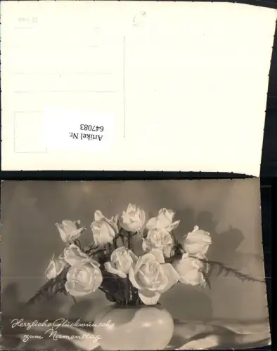 647083,Foto Ak Weiße Rosen Vase Blumen Namenstag