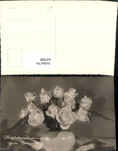 647088,Foto Ak Vase Weiße Rosen Blumen Namenstag