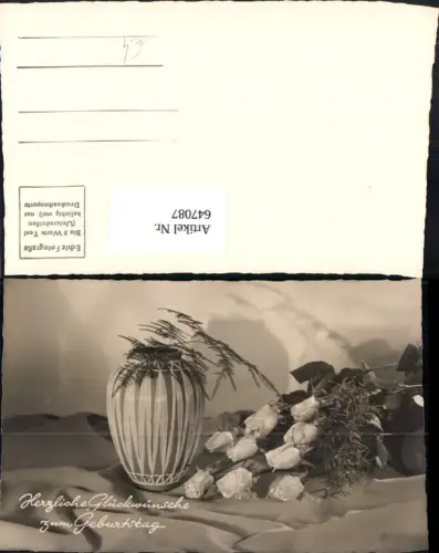 647087,Foto Ak Blumen Vase Rosen Geburtstag