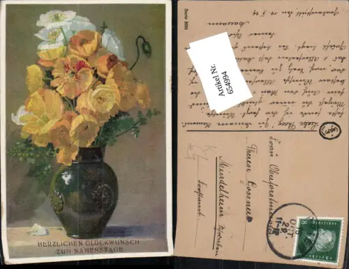 654994,Künstler Ak Vase Weiße u. Gelbe Blumen Vegetation Namenstag