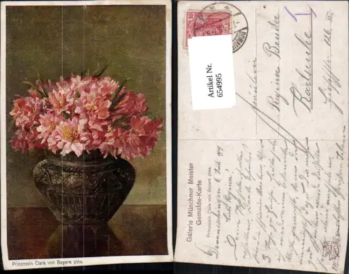 654995,Künstler Ak Prinzessin Clara v. Bayern Vase Rosa Blumen Vegetation