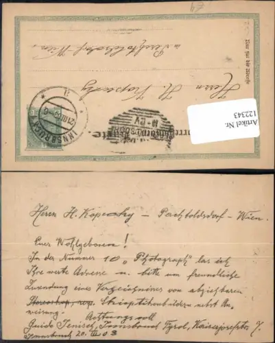 122343,5 Heller Ganzsache Innsbruck n. Perchtoldsdorf Wien 1903