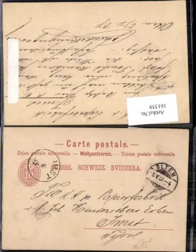 161559,Schweizer Ganzsache Olten nach Imst m. Ankunftsstempel 1887