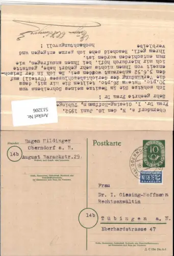 513206,Ganzsache Stempel Oberndorf am Neckar 1952