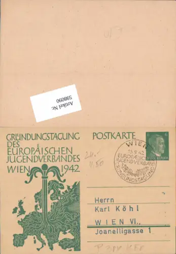 598090,Ganzsache Gründungstagung Europäischen Jugendverbandes Wien 1942