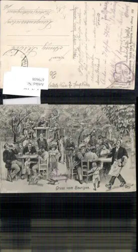 679608 Künstler AK Gruss vom Heurigen Wein Alkohol Humor Bier Kellner pub F. Hofbauer