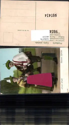 681519 Tiroler Tracht Typen Tirol Seidenkarte Seiden-AK Applikation