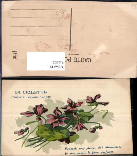 711702 Künstler Ak La Violette Blumen Veilchen Flora Fauna Spruch France