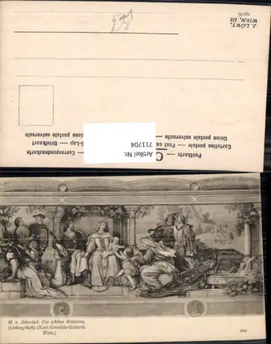 711704 Künstler AK M. v. Schwind Die schöne Melusine Liebesglück Paar Kind Pfau pub J. Löwy 201