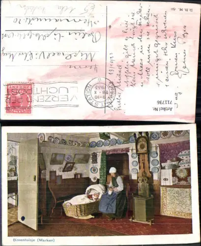 711736 Binnenhuisje Marken Frau Niederlande Baby Interieur Uhr