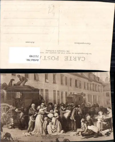 711749 Künstler AK L Arrive de la Diligenee Boilly Kutsche Reisen France Pferdekutsche Postkutsche
