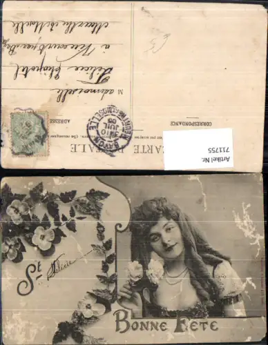 711755 Bonne Fete Frau Portrait Erotik Blumen