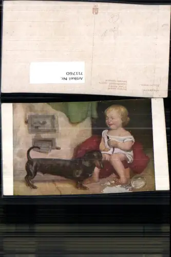 711760 Künstler AK Wiesenthal Hilfloser Kamerad Kind Hund Dackel Milchflasche zerbrochen
